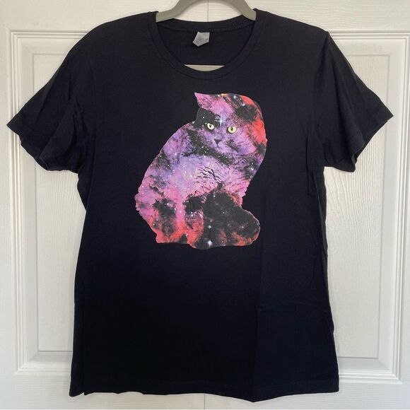 Next Level Apparel Celestial Galaxy Cat T-Shirt Women’s Size XL Black - Picture 1 of 5